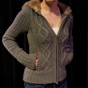 American Eagle knit jacket with fur hood Size XS